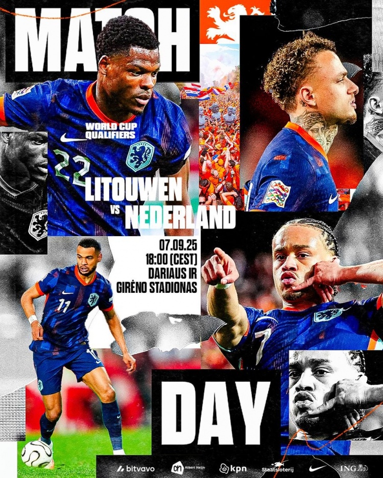 竞彩-世预赛将战立陶宛，荷兰队官方发布赛前海报